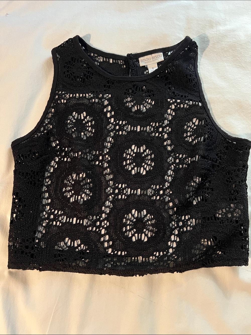 Bisou Bisou Black Crochet Lace Crop Tank